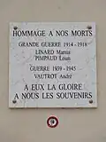 Plaque monument aux morts.