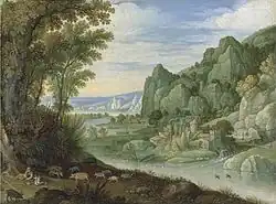 Paysage fluvial montagneux avec le fils prodigue