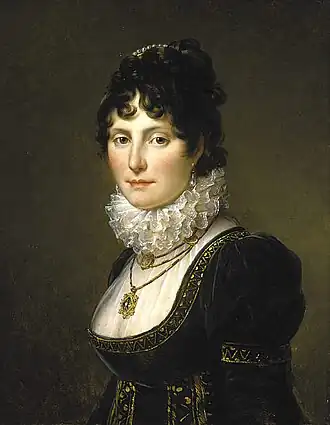 Portrait d'une femme brune en costume fin XVIIIe siècle