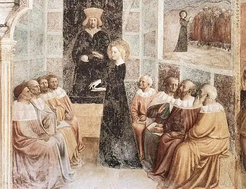 Masolino da Panicale, Sainte Catherine et les philosophes (1428-1430), basilique Saint-Clément-du-Latran.