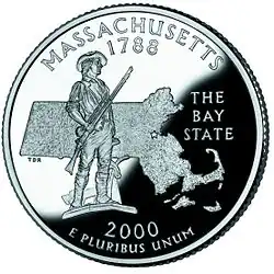 La statue reprise sur le revers du State Quarter du Massachusetts.