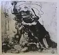 Dessin à l'encre noir des trois personnages principaux du tableau