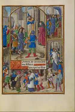 Le Christ devant Caïphe, du Maître du Livre de prières de Dresde.