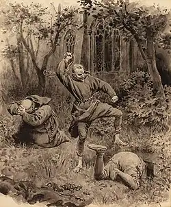 Chicot fouettant Mayenne devant le moine Gorenflot.