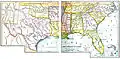Carte des États du Sud faite pour un livre d'école (deux parties), 1907