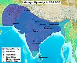 Patalipoûtra capitale de l'Empire Maurya. qui connut son expansion extrême sous le règne d'Açoka.