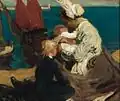 Mère et enfants à la plage