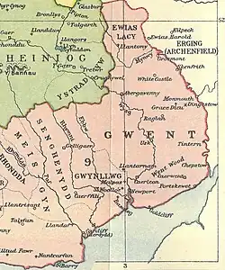 Carte du sud-est du Pays de Galles.