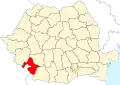 Map of Romania highlighting Mehedinți County