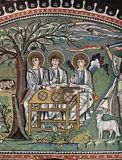 Mosaïque du chœur : les Trois Anges reçus par Abraham.