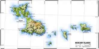 Carte des îles Mercure, au large de la péninsule de Coromandel en Nouvelle-Zélande.