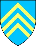 Armes de Lucrèce de Mergot, elle descendait de saint Louis par sa mère Jacquine de Montours. D'azur à trois chevrons d'or.