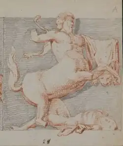 Dessin représentant le combat entre un homme et un centaure.