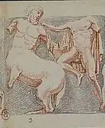 Dessin représentant le combat entre un homme et un centaure.