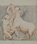 Dessin représentant le combat entre un homme et un centaure.