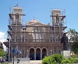 Façade de la cathédrale lors de la période de rénovation