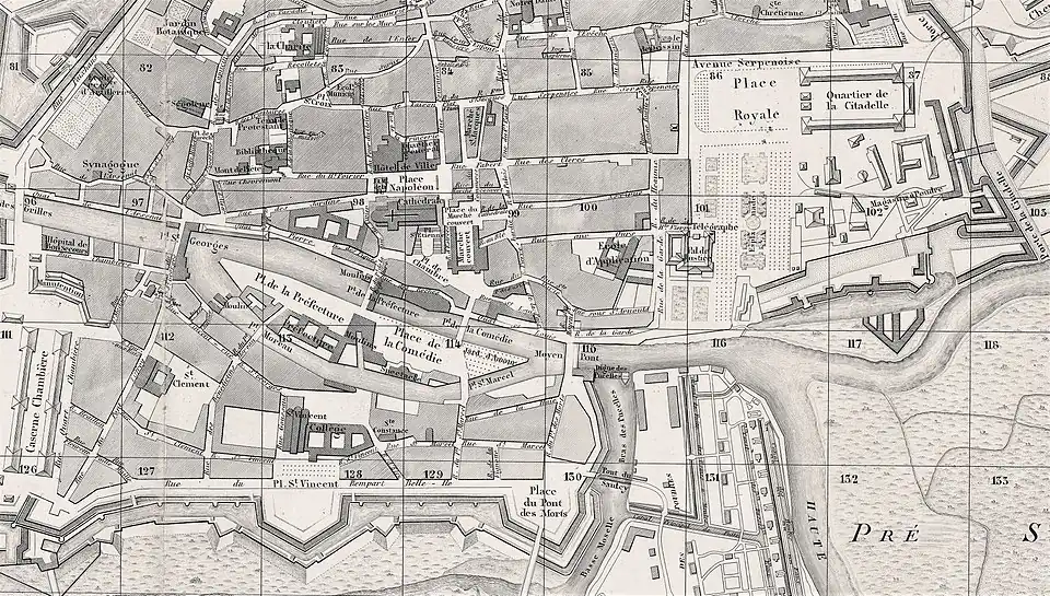 Détail du plan de Metz en 1858 de Fietta Frères