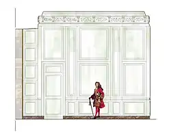 Restitution de la paroi ouest de la chambre de la duchesse de Bourgogne, vers 1705.