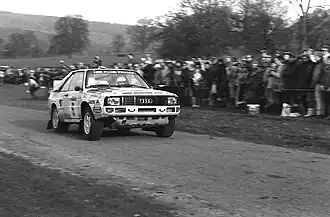 Michèle Mouton, sur Audi Sport Quattro au RAC 1984.