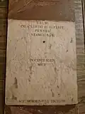 Plaque mémoriale dans l'Église Madonna del Pascolo de Rome (en roumain: Celui ce a luptat și suferit pentru neamul său, Inocențiu Micu Klein)