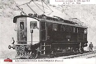 1C1 E 3201 du Midi, 1912, sous la caténaire 12 kV 16⅔ Hz de la ligne de Perpignan à Villefranche.