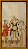 Mariage de Mikhal et de Paltiel, miniature extraite du Speculum humanae salvationis (XIVe&nbsp;siècle), conservé à la BNF