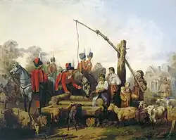 Hussards à l'abreuvoir.