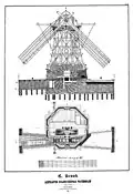 Moulin de polder muni d'une roue à aubes.
