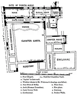 Plan en noir et blanc d'un monastère.