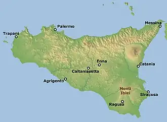 Carte de localisation des monts Hybléens.