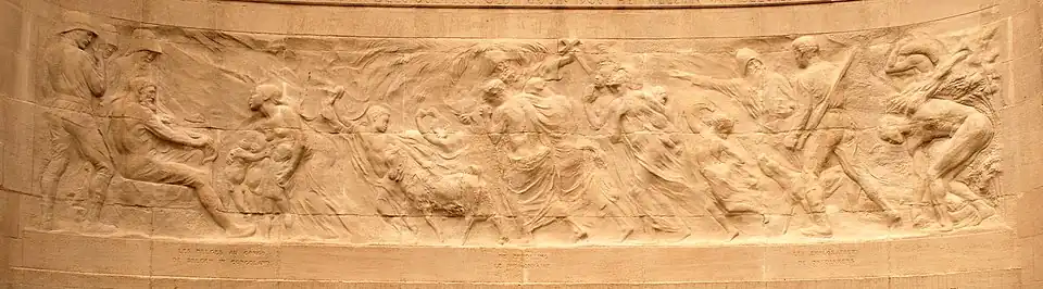 Frise « Les Belges au Congo »(Monument aux pionniers belges au Congo, parc du Cinquantenaire à Bruxelles).
