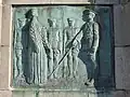 Détail du bas-relief relatant le séjour des troupes britanniques à Rouen.