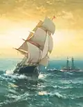 Brig off Sandy Hook., vers 1870