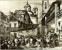 La Rua do Ouvidor à Rio de Janeiro, lithographie dans l'album Rio de Janeiro Pitoresco, 1842.