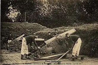 Mortier de 220&nbsp;mm de Bange, vers 1890 (place forte de Toul).