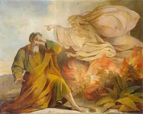 Dieu apparaît à Moïse dans le buisson ardent (fresque de la cathédrale Saint-Isaac, 1848)