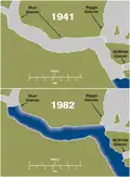 Cartes montrant le retrait du glacier Muir de 1941 à 1982.