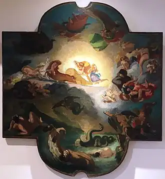 Odilon Redon, copie (vers 1872) du plafond de Delacroix pour le Louvre, 710&nbsp;×&nbsp;650&nbsp;cm, musée du Louvre, Paris