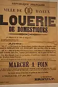 Affiche pour une louerie de domestiques à Bayeux.