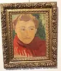Peinture de figure au châle rouge, 1930, huile sur toile.