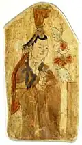 Un donateur. Grotte 17, Xe-XIe s. Peinture murale, 45&nbsp;×&nbsp;25&nbsp;cm. Grottes des « mille Bouddhas » de Bezeklik. Museum für Asiatische Kunst (Berlin).