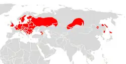 Aire de répartition du Murin de Brandt