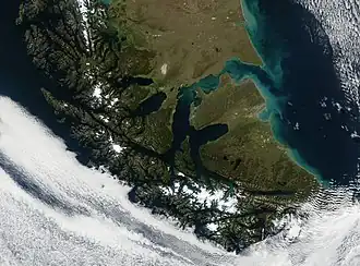 Terre de Feu vue de l'espace.