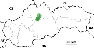Localisation du parc en Slovaquie en vert clair la zone périphérique