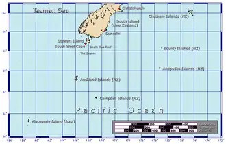 Carte de localisation des îles Campbell.