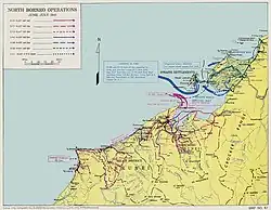 Carte en couleur marquée avec des flèches et des dates.