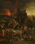 Suiveur de Jérôme Bosch, La Tentation de saint Antoine (copie partielle du triptyque de Lisbonne), milieu du XVIe&nbsp;siècle [25].