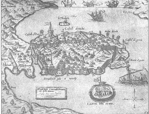 vue de Nauplie et de l'Acronauplie au XVIe&nbsp;siècle.