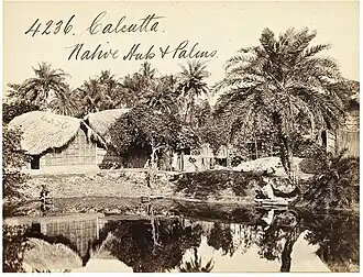Habitat des paysans du Bengale, XIXe&nbsp;siècle. Carte postale : Francis Frith Co., v. 1860s. Papier albuminé / négatif verre - collodion humide