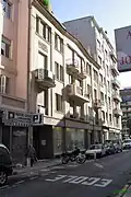 Palais du Centre, 6 Rue Lamartine.  Vue NE. Décor de mosaïque entre le RdC et le 1er étage.